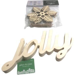 Jolly and Snowflake Christmas Wooden Decorations